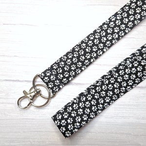 cat paw prints lanyard - ID Badge Holder -  black and white professional neck strap - kitty lover key chain -  Breakaway optional