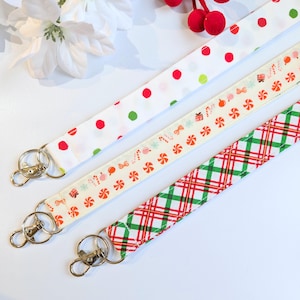 Fun Christmas Lanyard - ID Badge Holder with or without safety clasp - festive holiday lanyard -  soft cotton fabric