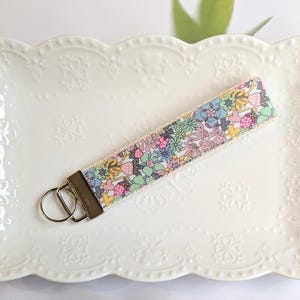 Key fob Liberty cotton floral fabric with strawberries -  key chain - wrist lanyard - teacher gift - wristlet key fob