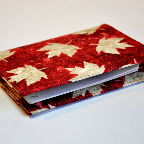 Passport Cover Sleeve Case Holder Maple Leaf  RED AND cream off white Fabric  Canada Theme