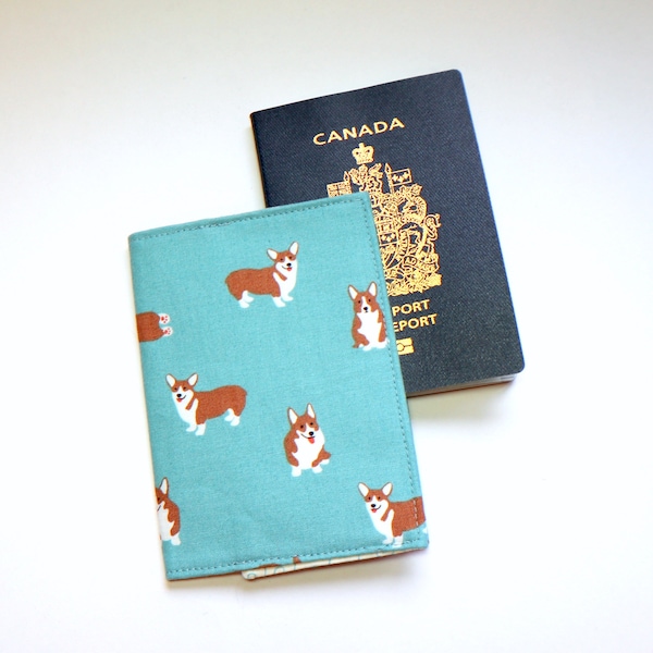 Pochette a Passeport - Amateur de chien  - Etui a passport -  Protege passeport - housse fait de tissu corgi - fete des meres