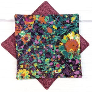 Posavasos de algodón acolchado: regalo para amantes de las flores, posavasos reversibles para bebidas, juego de 4