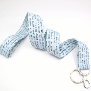 Text Schlüsselband mit französische Literatur - Balzac - optional als Abreisszeichen - Baumwollstoff, Motiv - ID Badge Halter - Schlüsselanhänger