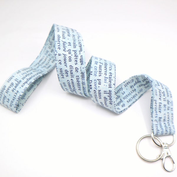 Text Lanyard with french literature - Balzac -  with optional breakaway - Cotton fabric, motif - ID Badge Holder  - Key chains