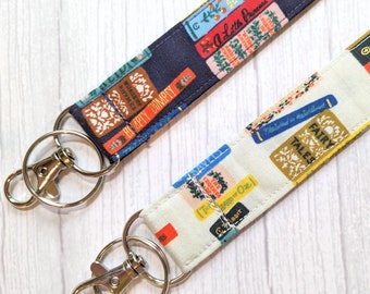 Fairy Tales Book Lanyard: Rifle Paper Co Fabric, Library Badge Strap