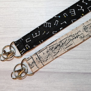 Music lanyard -  musical notes neck key chain -  Fabric Id Badge holder -  Teacher musician gift  - Breakaway clasp or side clasp optional