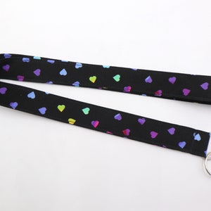 Lanyard  ID Badge Holder -  black with multi color hearts  Teacher lanyard - Breakaway safety clasp