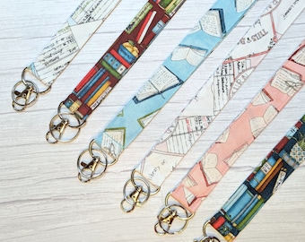 Library book Lanyard -  optional breakaway - bookish neck strap -  book lover Badge Holder -  reading key chain