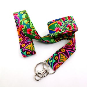 Handmade Fabric Lanyard: Green Paisley Floral Kaffe Fasset Design