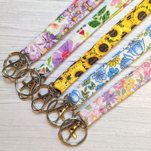 Skinny Floral Lanyard: Handmade Fabric ID Badge Holder