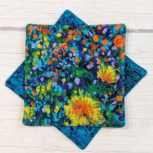 Posavasos de algodón acolchado: regalo para amantes del arte, posavasos reversibles, juego de 4