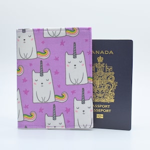 かわいいパスポートカバー - スリーブ - ケース - ホルダー - キャティコーン 猫 ユニコーン 生地 - 母の日ギフト - コットン生地