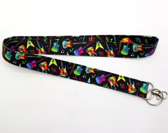 Guitar Lanyard: Music Teacher Fabric Badge Holder breakaway option