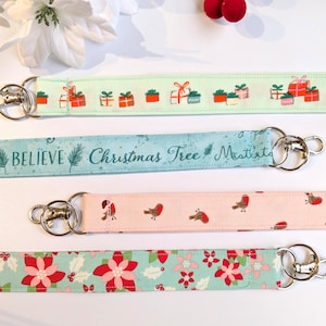 Festive Holiday Christmas Lanyard ID Badge Holder  -  soft cotton fabric  key chain - Breakaway safety clasp optional