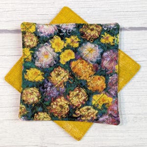 Posavasos de algodón acolchado: regalo para amantes del arte, posavasos reversibles, juego de 4