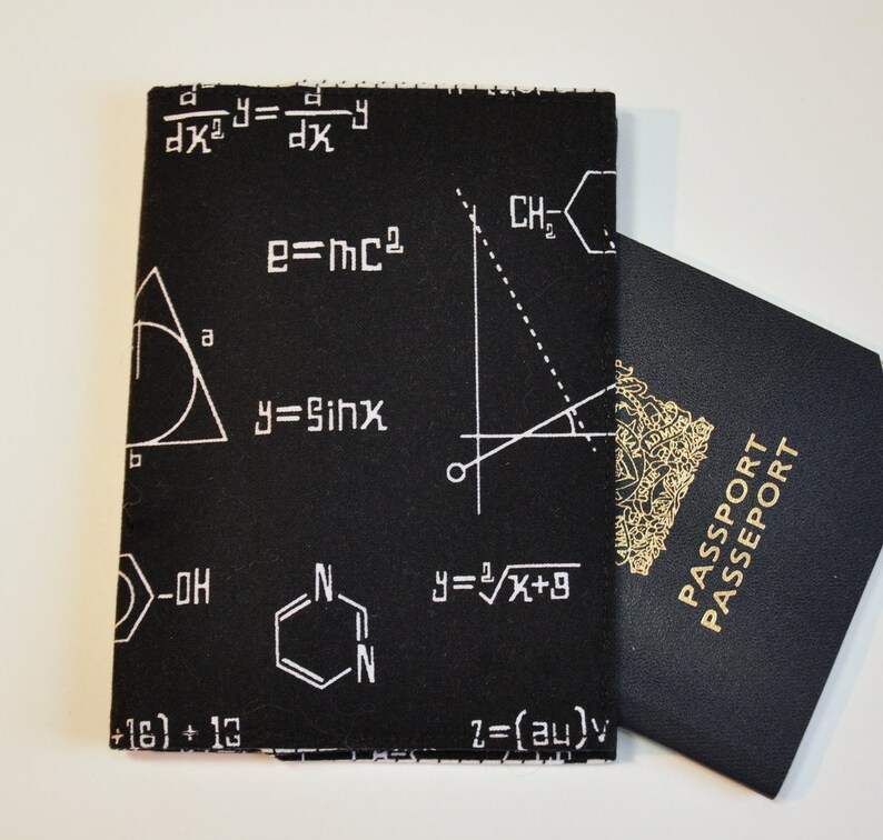 Passport Holder Passport Cover Passport Sleeve Scientific EMC2 Black and White with math equations image 2