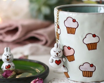 Bunny tea infuser, marshmallow bunny, loose tea strainer with ceramic pendant