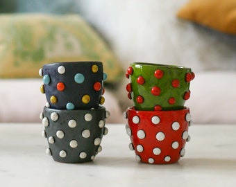 Bumpy piala cups, OOAK hancsculpted handcarved small cups, ceramic cups for tea or espresso