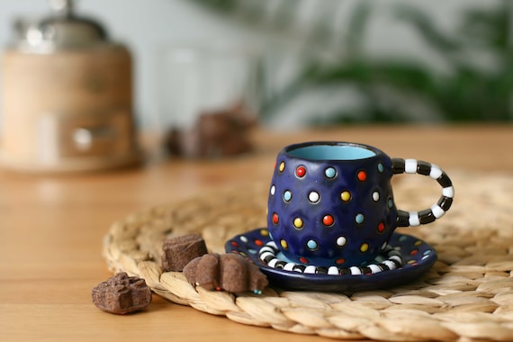 Espresso Cups, Cute Ceramic Cups With Plate, Coffee Lovers Gift, Ceramic  Coffee Set 