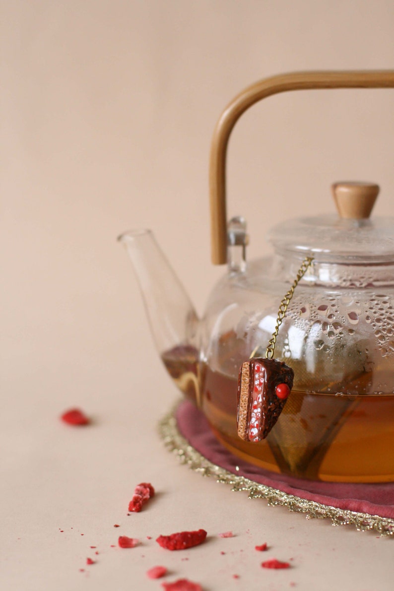 Infuseur à thé en forme de gâteau, breloque pour gâteau, passoire à thé en vrac avec pendentif en céramique image 3