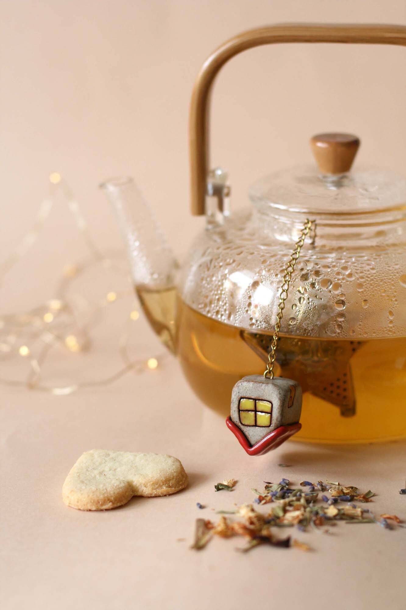 passoire à thé en vrac avec pendentif céramique, unité de fusion breloque poterie, infuseur doré céramique