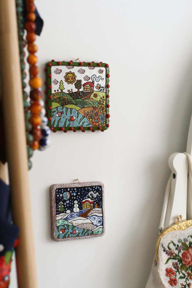 Ceramic wall hangings, handmade handcarved wall art, floral and serenity wall pictures image 3