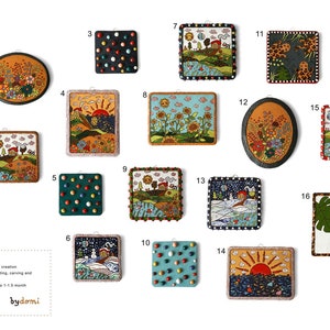 Ceramic wall hangings, handmade handcarved wall art, floral and serenity wall pictures image 2