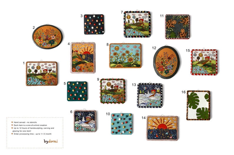 Ceramic wall hangings, handmade handcarved wall art, floral and serenity wall pictures image 2