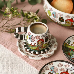 Espresso cups, serenity cup, cute ceramic cups with plate, coffee lovers gift, ceramic coffee set image 3