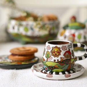 Espresso cups, serenity cup, cute ceramic cups with plate, coffee lovers gift, ceramic coffee set