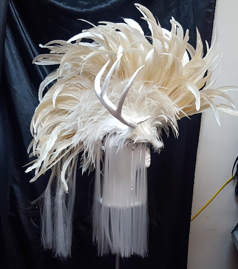 White Feather Headdress with Rainbow Lights Antler and Etsy