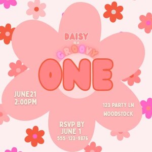 Editable Groovy One Birthday Invitation, Digital Invitation Template, First Birthday Party Invitation, Editable Birthday Template