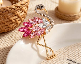 Regenbogen Kristall Flamingo Brosche, bunte Strass Vogel Brosche, Tier Brosche, Hochzeitsgeschenk für sie, Statement Schmuck, Mode Accessoire