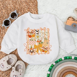 Pumpkin Glitter Floral Girly Autumn Bubble Romper, Baby Girl First Thanksgivin Bodysuit, Halloween Baby Gift, Toddler Fall Romper