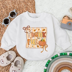 Pumpkin Thankful Floral Girly Autumn Bubble Romper, Halloween Baby Gift, Baby Girl First Thanksgiving Toddler Fall Bodysuit