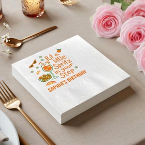 Put A Little Spritz In Your Step Napkin, Personalized Birthday Party Napkins, Custom Birthday Cocktail Napkin, Summer Brunch Party Decor
