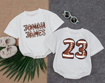 Customized Football Name Bubble Romper, Football Girl Outfit, Baby Gameday Bodysuit, Custom Baby Gift, Baby Gift, Baby Boy Bodysuit