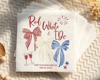 Personalized Bachelorette Party Napkins, Red White I Do Bach Decor