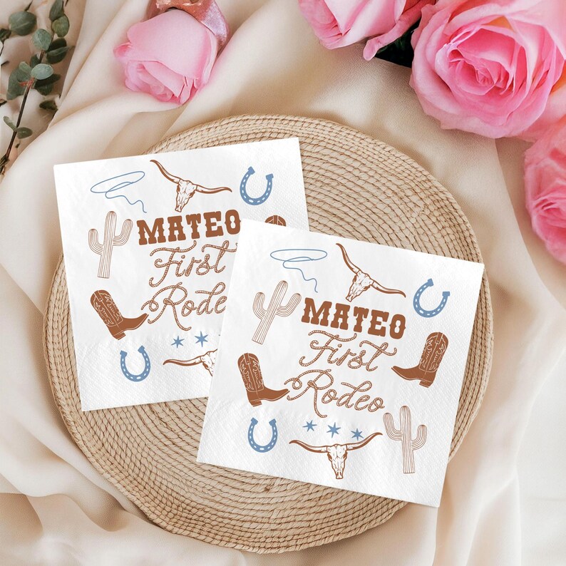 First Rodeo Birthday Party Napkin, Custom Western Theme Decor Napkin ...