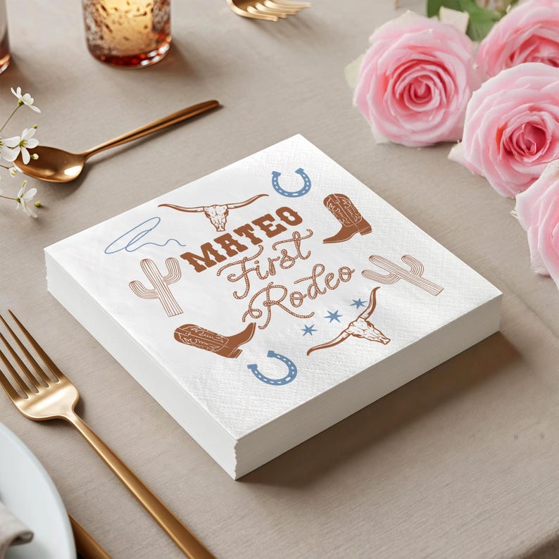 First Rodeo Birthday Party Napkin, Custom Western Theme Decor Napkin ...