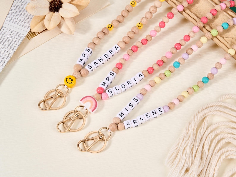 Custom Beaded Teacher Lanyard ID Holder,rainbow Beaded Breakaway ...