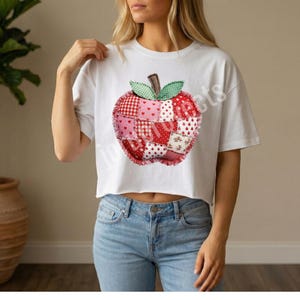 Red Patchwork Apple PNG, Shabby Chic Quilted Apple Clipart, apple desing,retro summer png, Printable apple art