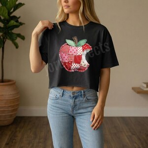 Red Patchwork Apple PNG, Shabby Chic Quilted Apple Clipart, apple desing,retro summer png, Printable apple art