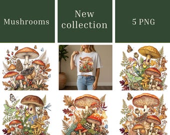 Mushrooms 5 png , Cottagecore Sublimation Design, Goblincore Digital Download File, Fairycore Design for T-shirts and Mugs