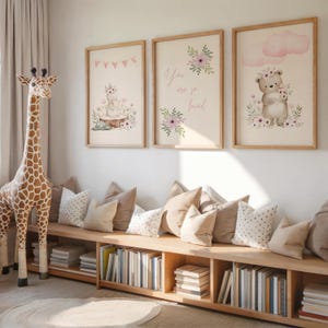Set di 3 stampe artistiche da parete per la cameretta dei bambini, decorazioni per la cameretta delle bambine, stampe artistiche da parete per bambine, stampe per la cameretta delle bambine più piccole, stampe di animali pastello per la cameretta dei bambini, download digitale
