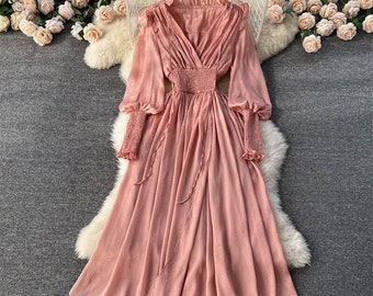 Dress Women style V-neck waistband - Midi Dress - Party Dress - Birthday Dress - Valentine's dress - Office Lady Dress