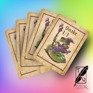 Snake Token for MTG, Pack of 5 tokens to use with Magic the Gathering, Proxy art, human artist, 1/1 Snek