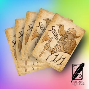 Viking themed 1/1 Soldier token for MTG, Pack of 5 tokens to use with Magic the Gathering, Proxy art, human artist