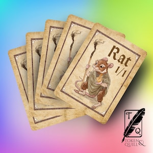 Rat Token for MTG, Pack of 5 tokens to use with Magic the Gathering, Proxy art, human artist, 1/1 Rat