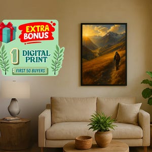 Golden Mountain Sunset Print: Rustic Hiking Landscape Art (Digital Download